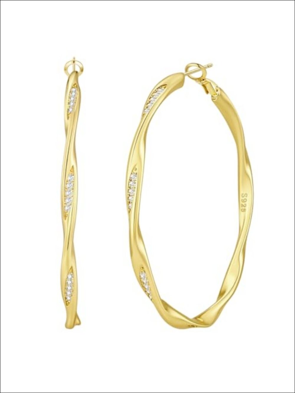 Twisted Hoop Earrings 14K Gold Plated S925 Sterling Silver Posts